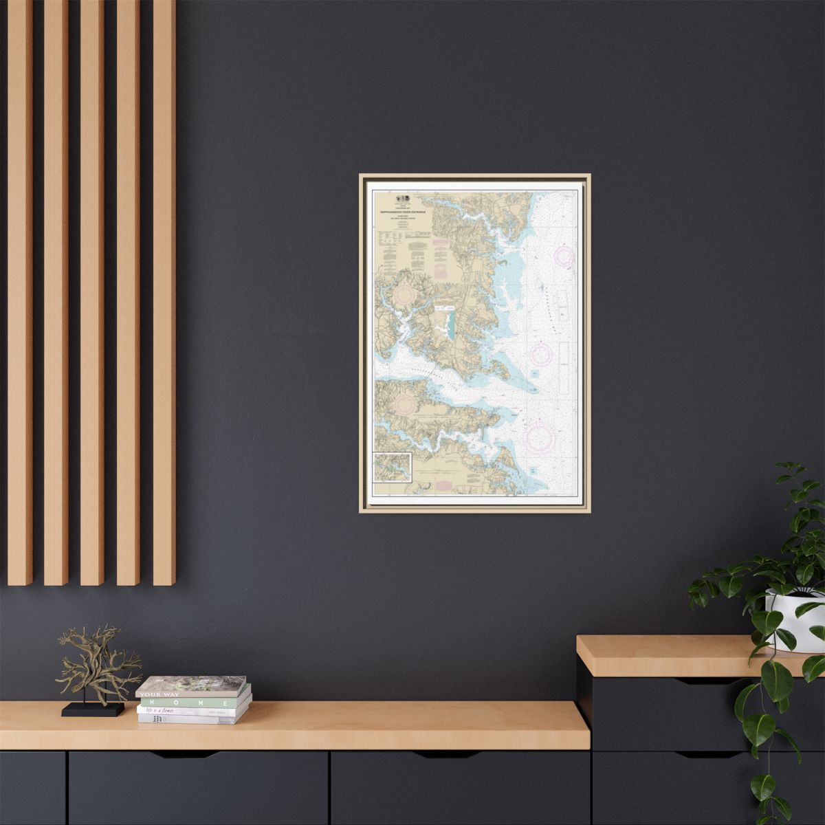 Chart 12235 Chesapeake Bay Rappahannock River Entrance, Piankatank and Great Wicomico Rivers - NOAA Nautical Chart Floating Frame Canvas | 20" x 30" | 24" x 36" | 32" x 48" - Natural context-2