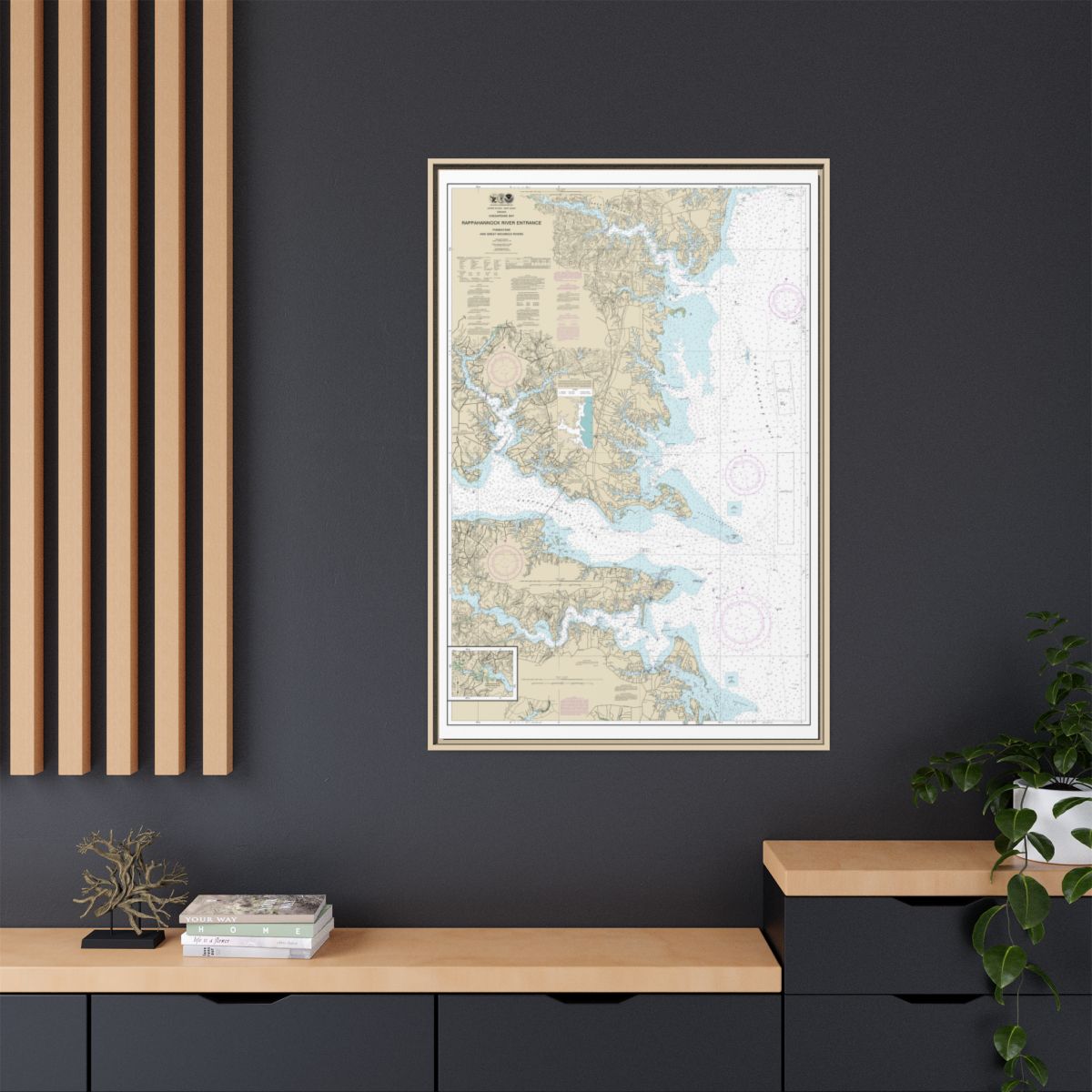 Chart 12235 Chesapeake Bay Rappahannock River Entrance, Piankatank and Great Wicomico Rivers - NOAA Nautical Chart Floating Frame Canvas | 20" x 30" | 24" x 36" | 32" x 48" - Natural context-2