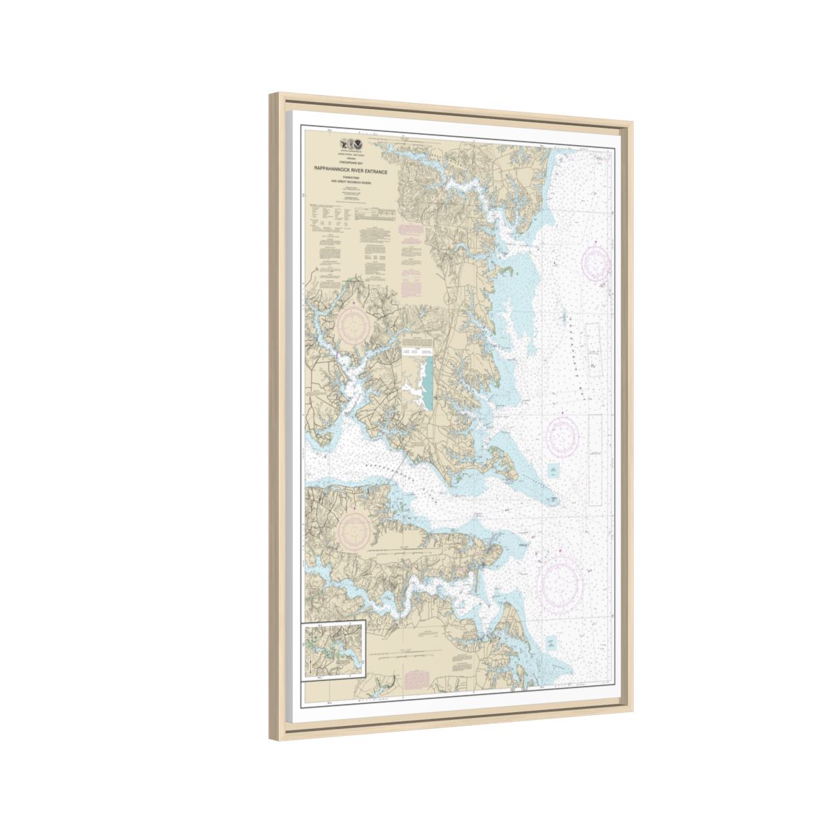 Chart 12235 Chesapeake Bay Rappahannock River Entrance, Piankatank and Great Wicomico Rivers - NOAA Nautical Chart Floating Frame Canvas | 20" x 30" | 24" x 36" | 32" x 48" - Natural side