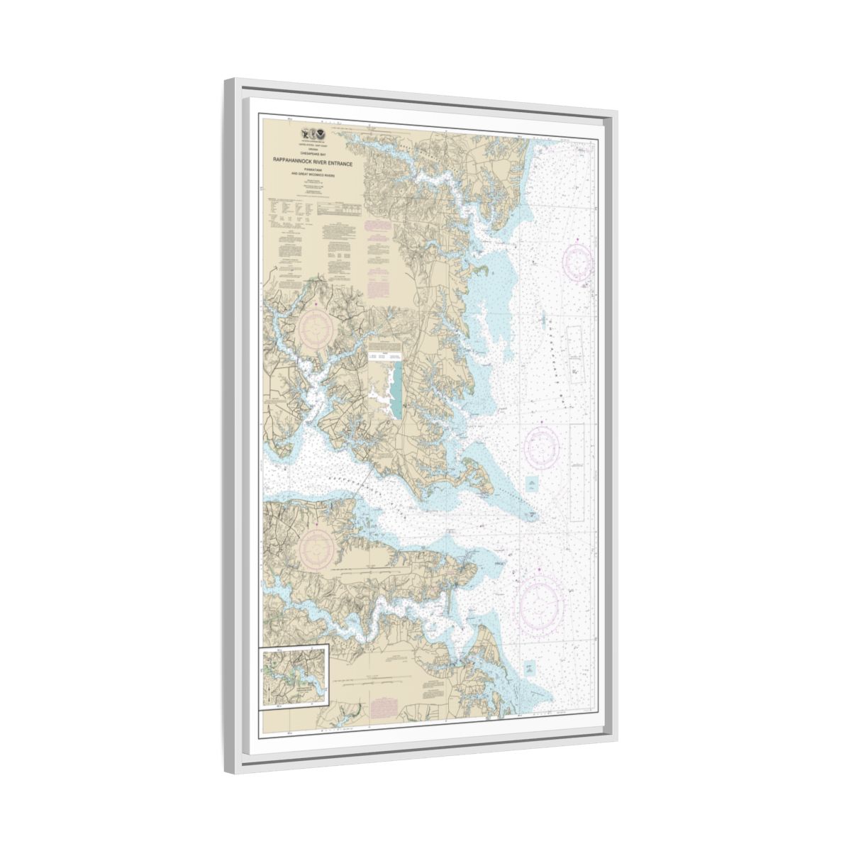 Chart 12235 Chesapeake Bay Rappahannock River Entrance, Piankatank and Great Wicomico Rivers - NOAA Nautical Chart Floating Frame Canvas | 20" x 30" | 24" x 36" | 32" x 48" - White side