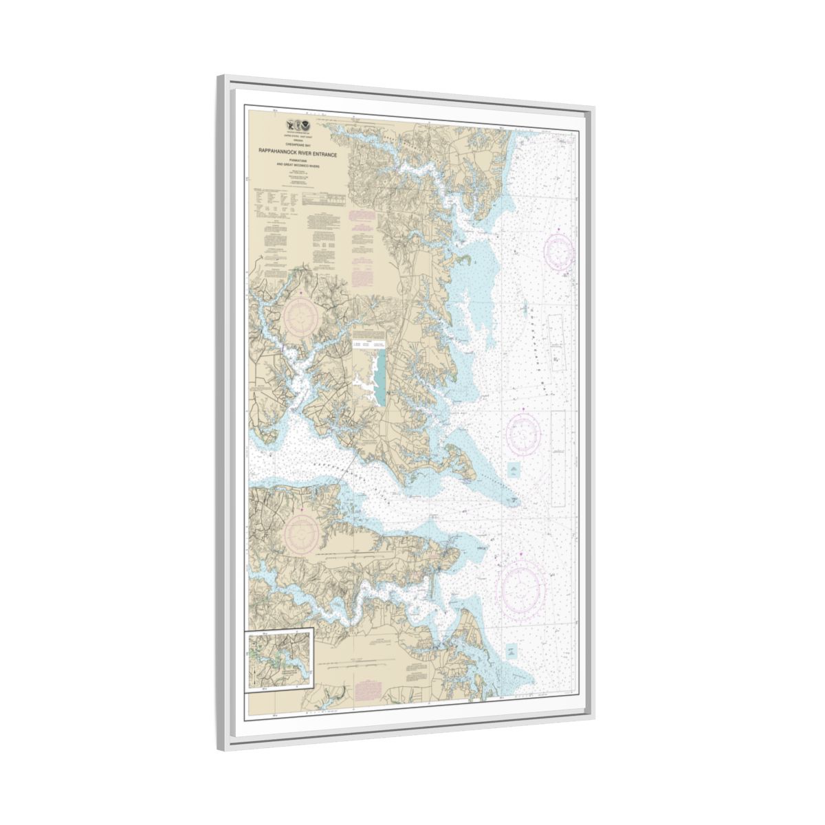 Chart 12235 Chesapeake Bay Rappahannock River Entrance, Piankatank and Great Wicomico Rivers - NOAA Nautical Chart Floating Frame Canvas | 20" x 30" | 24" x 36" | 32" x 48" - White side