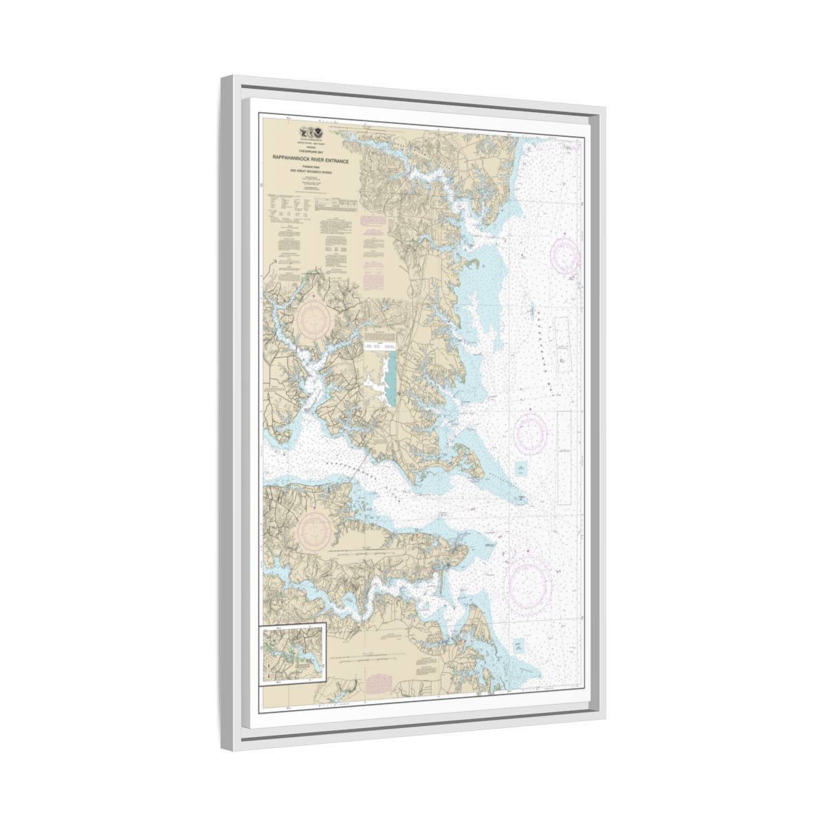 Chart 12235 Chesapeake Bay Rappahannock River Entrance, Piankatank and Great Wicomico Rivers - NOAA Nautical Chart Floating Frame Canvas | 20" x 30" | 24" x 36" | 32" x 48" - White side