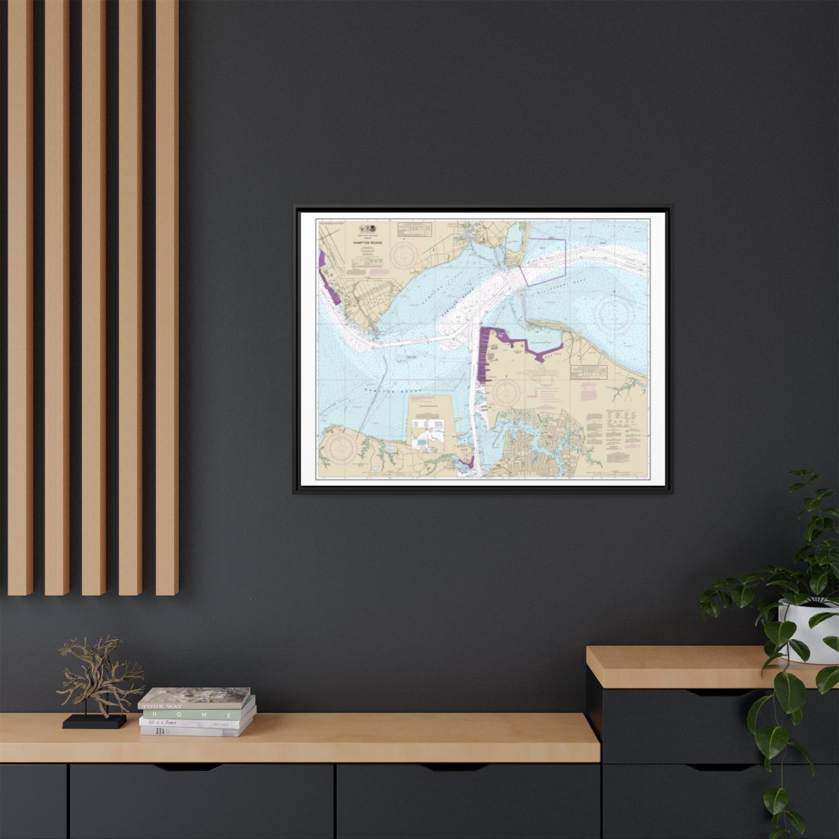 Chart 12245 Hampton Roads - NOAA Nautical Chart Floating Frame Canvas | 32" x 24" | 40" x 30" - Black context-2