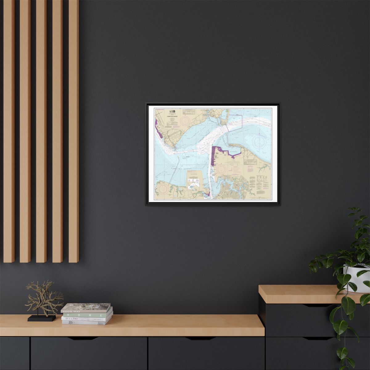 Chart 12245 Hampton Roads - NOAA Nautical Chart Floating Frame Canvas | 32" x 24" | 40" x 30" - Black context-2