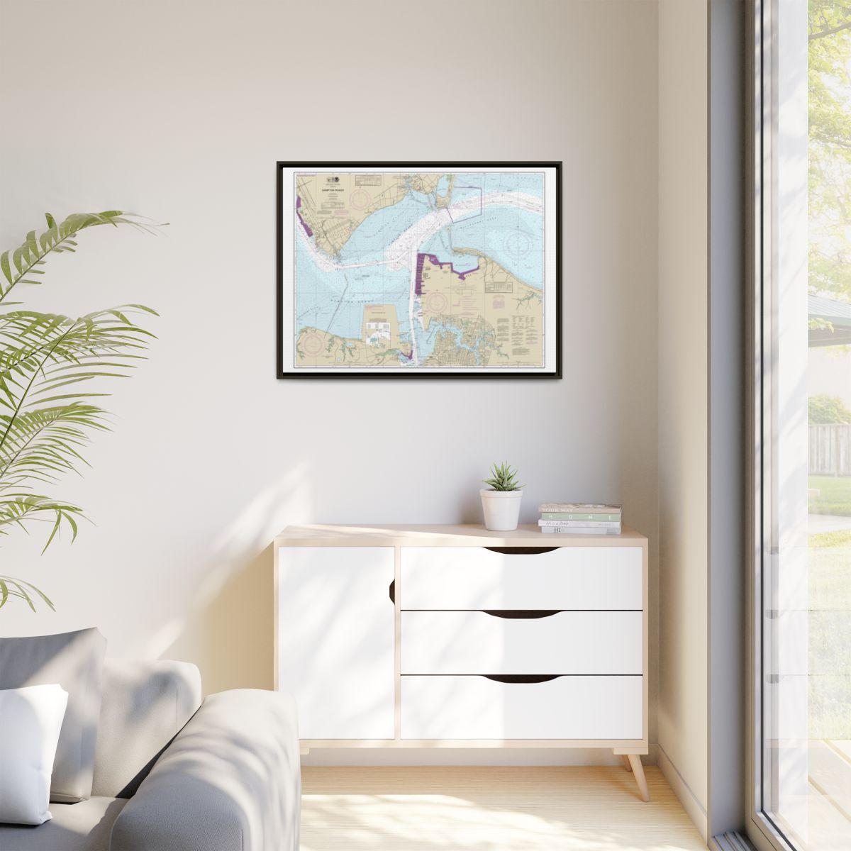 Chart 12245 Hampton Roads - NOAA Nautical Chart Floating Frame Canvas | 32" x 24" | 40" x 30" - Espresso context-1