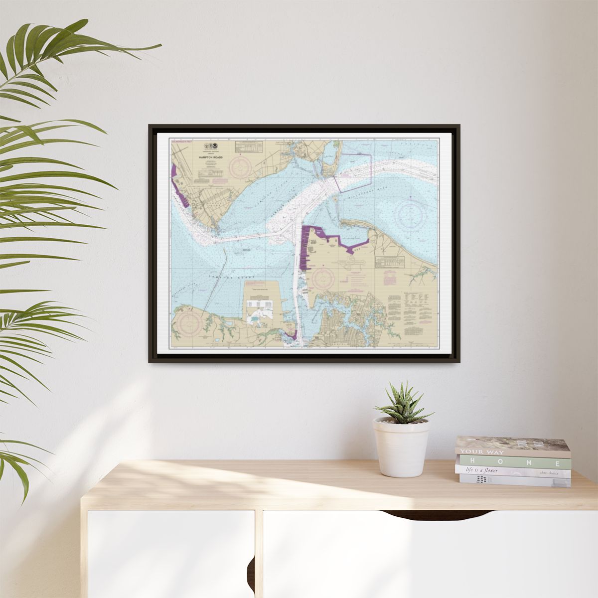 Chart 12245 Hampton Roads - NOAA Nautical Chart Floating Frame Canvas | 32" x 24" | 40" x 30" - Espresso context-1