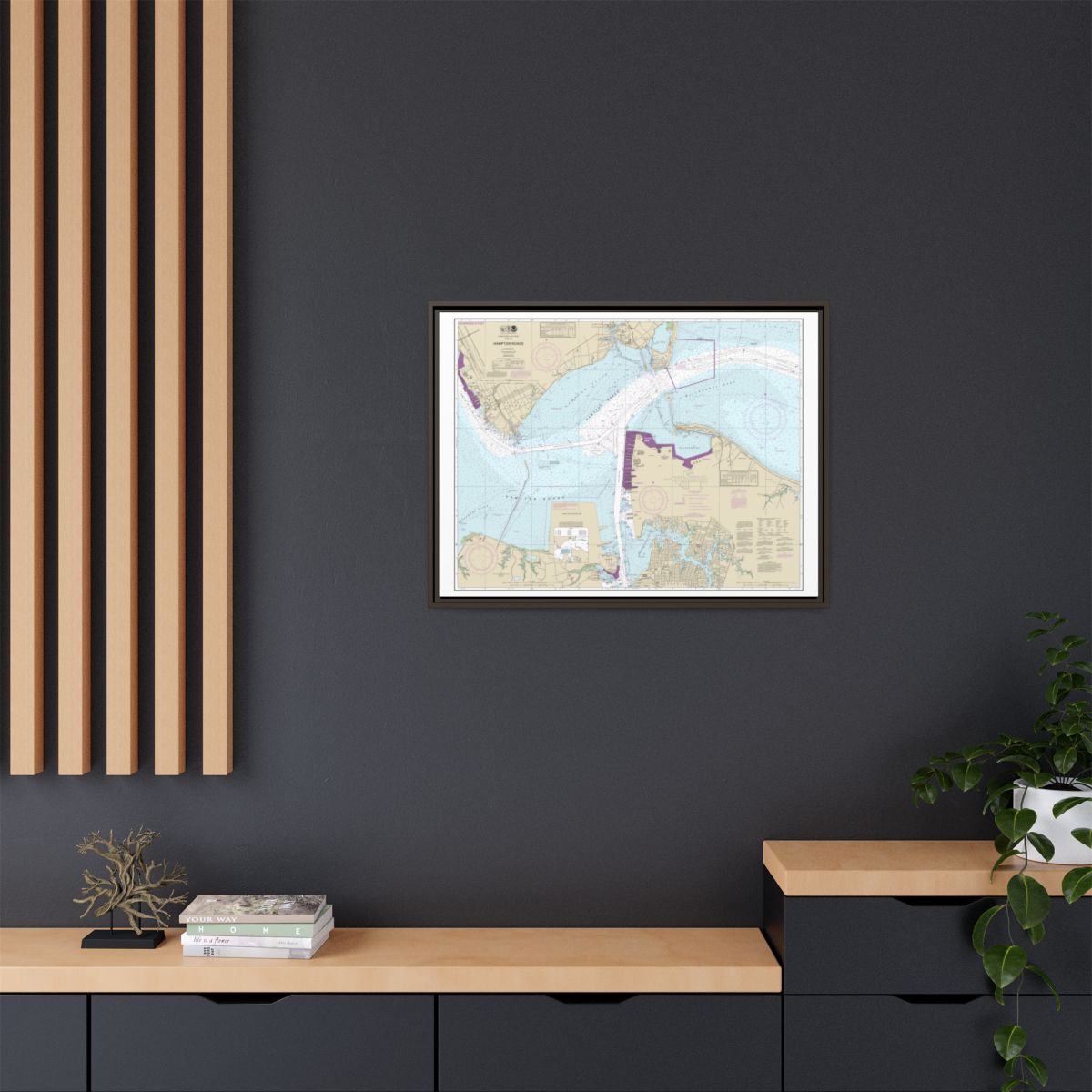 Chart 12245 Hampton Roads - NOAA Nautical Chart Floating Frame Canvas | 32" x 24" | 40" x 30" - Espresso context-2