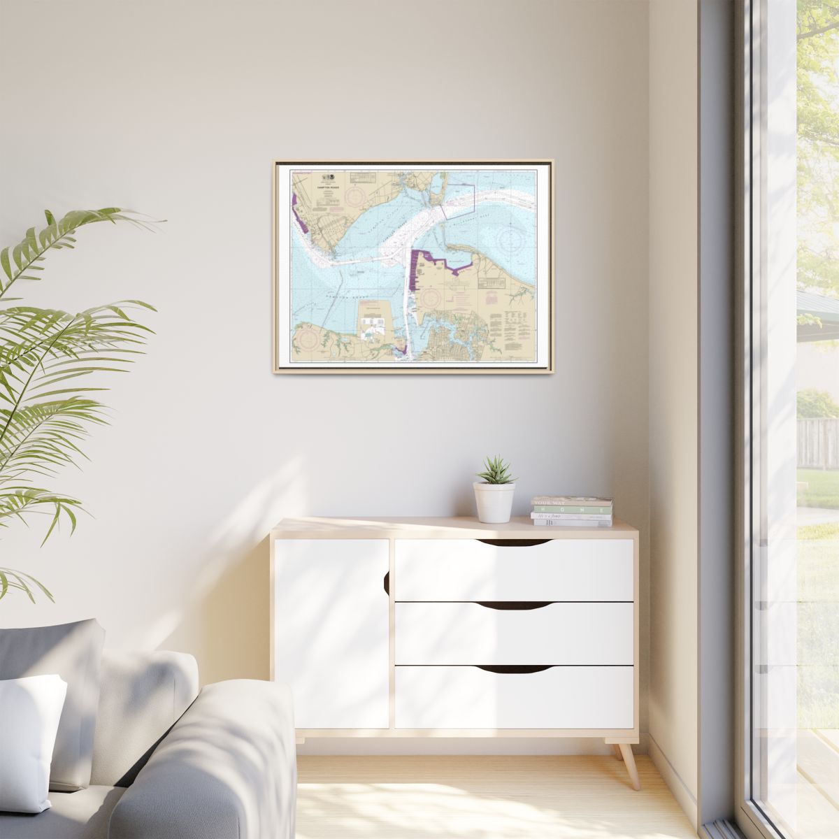 Chart 12245 Hampton Roads - NOAA Nautical Chart Floating Frame Canvas | 32" x 24" | 40" x 30" - Natural context-1