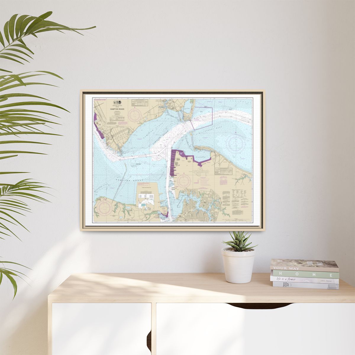 Chart 12245 Hampton Roads - NOAA Nautical Chart Floating Frame Canvas | 32" x 24" | 40" x 30" - Natural context-1