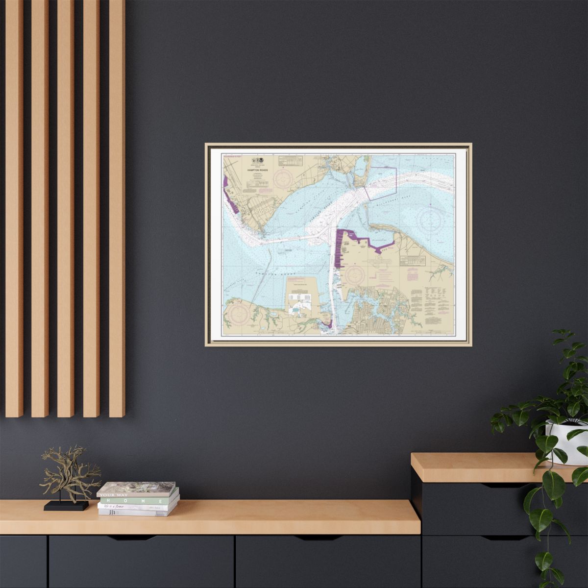 Chart 12245 Hampton Roads - NOAA Nautical Chart Floating Frame Canvas | 32" x 24" | 40" x 30" - Natural context-2
