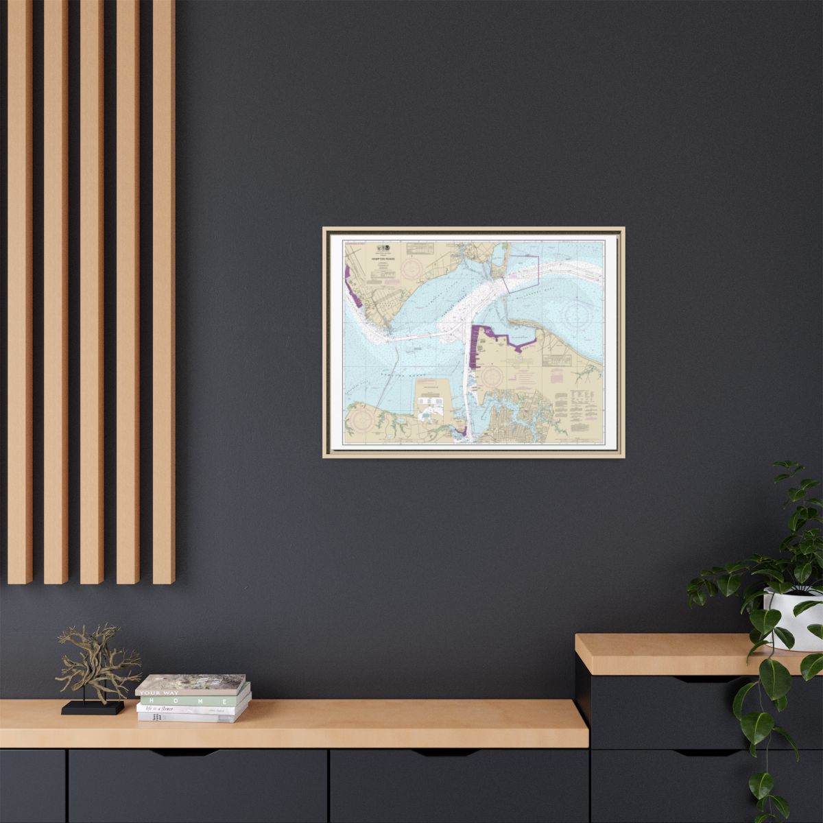 Chart 12245 Hampton Roads - NOAA Nautical Chart Floating Frame Canvas | 32" x 24" | 40" x 30" - Natural context-2