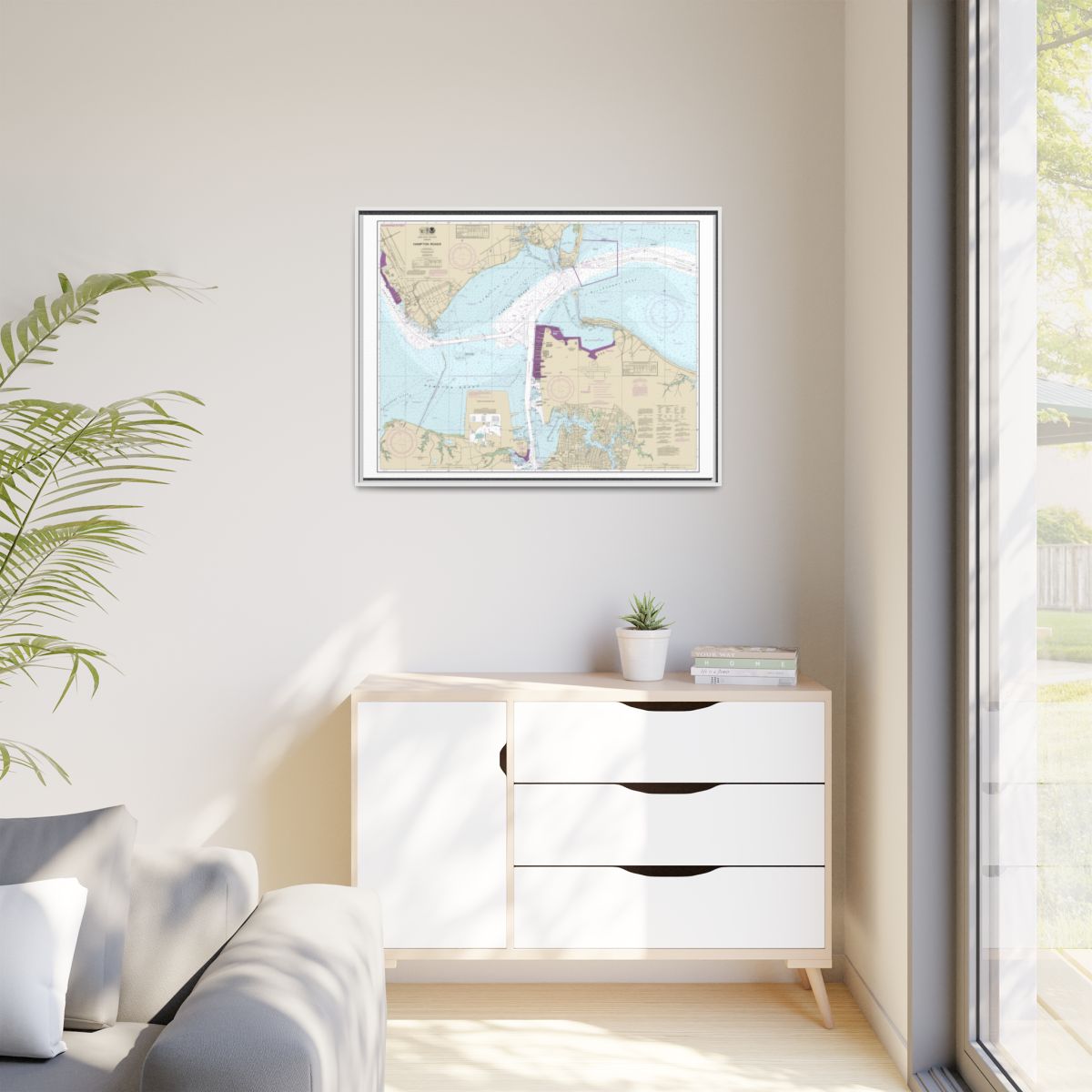 Chart 12245 Hampton Roads - NOAA Nautical Chart Floating Frame Canvas | 32" x 24" | 40" x 30" - White context-1