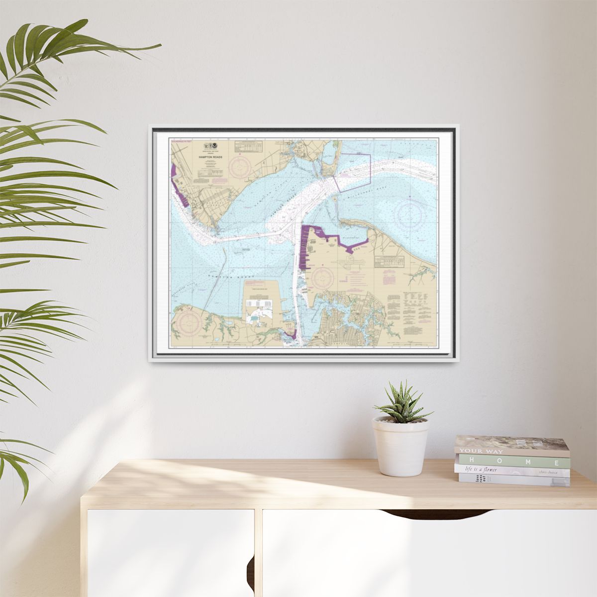 Chart 12245 Hampton Roads - NOAA Nautical Chart Floating Frame Canvas | 32" x 24" | 40" x 30" - White context-1