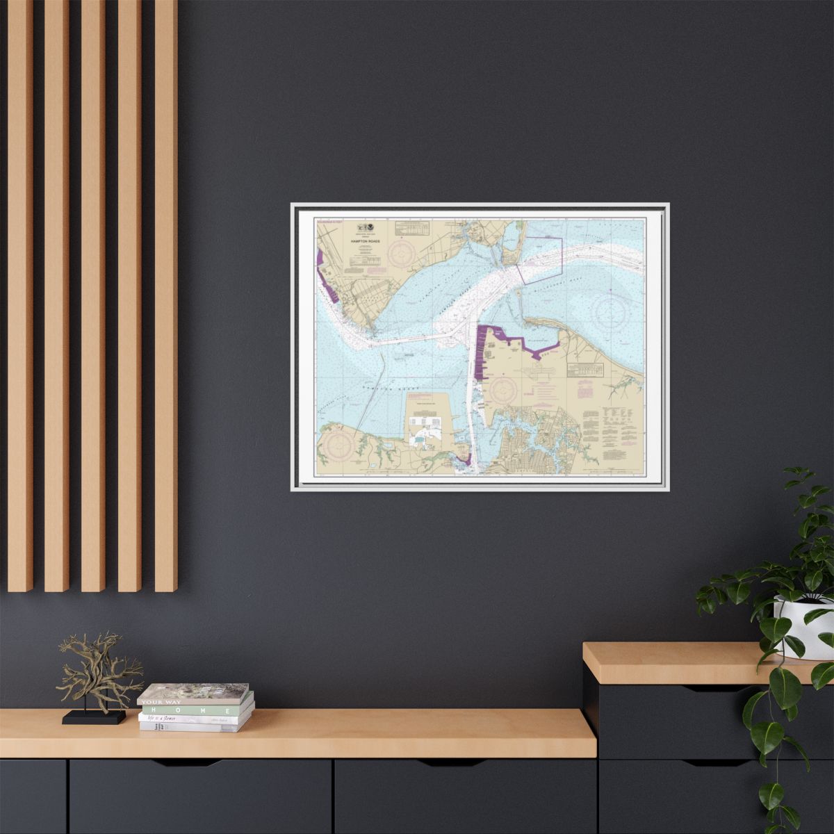 Chart 12245 Hampton Roads - NOAA Nautical Chart Floating Frame Canvas | 32" x 24" | 40" x 30" - White context-2