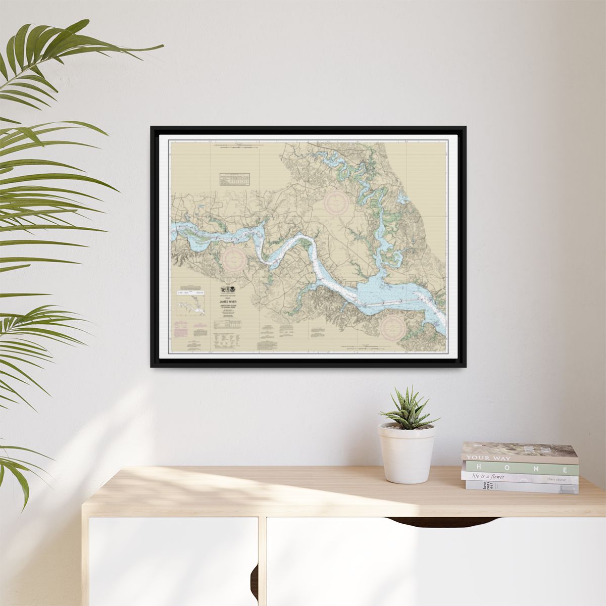Chart 12251 James River Jamestown Island to Jordan Point - NOAA Nautical Chart Floating Frame Canvas | 32" x 24" | 40" x 30" - Black context-1