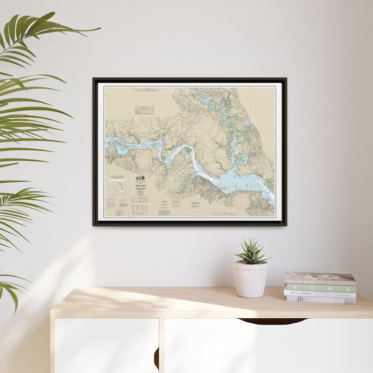 Chart 12251 James River Jamestown Island to Jordan Point - NOAA Nautical Chart Floating Frame Canvas | 32" x 24" | 40" x 30" - Espresso context-1