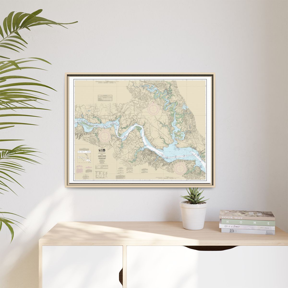 Chart 12251 James River Jamestown Island to Jordan Point - NOAA Nautical Chart Floating Frame Canvas | 32" x 24" | 40" x 30" - Natural context-1
