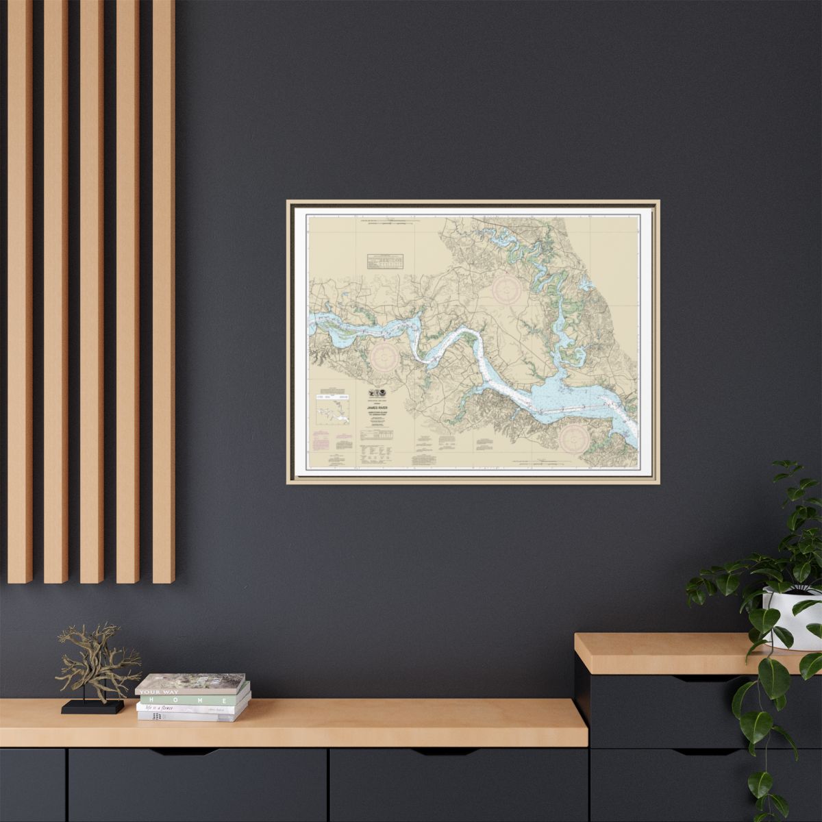 Chart 12251 James River Jamestown Island to Jordan Point - NOAA Nautical Chart Floating Frame Canvas | 32" x 24" | 40" x 30" - Natural context-2