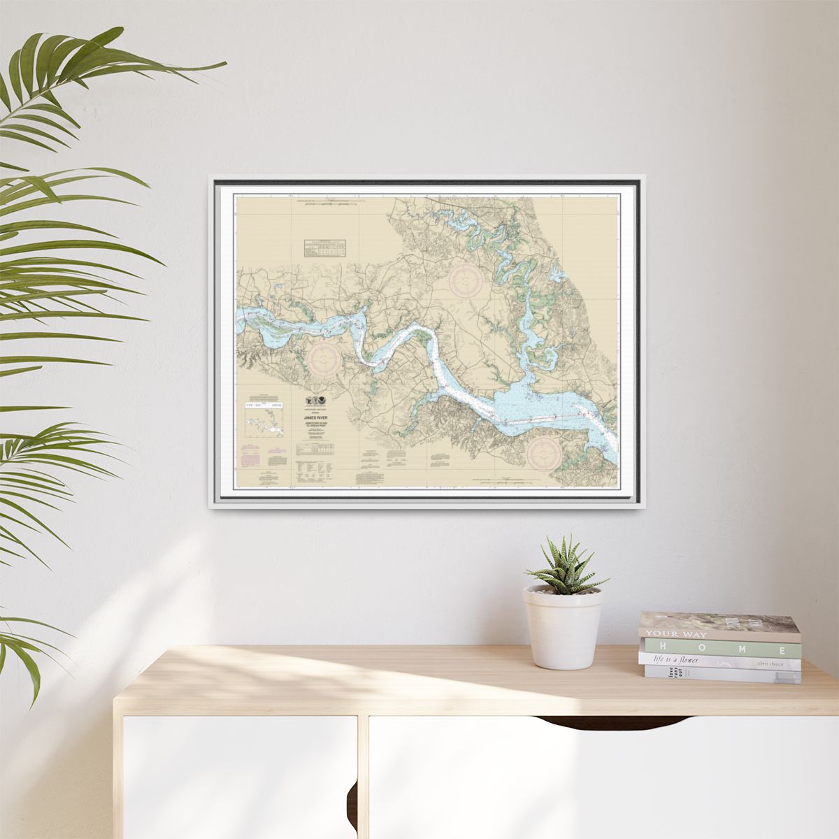 Chart 12251 James River Jamestown Island to Jordan Point - NOAA Nautical Chart Floating Frame Canvas | 32" x 24" | 40" x 30" - White context-1