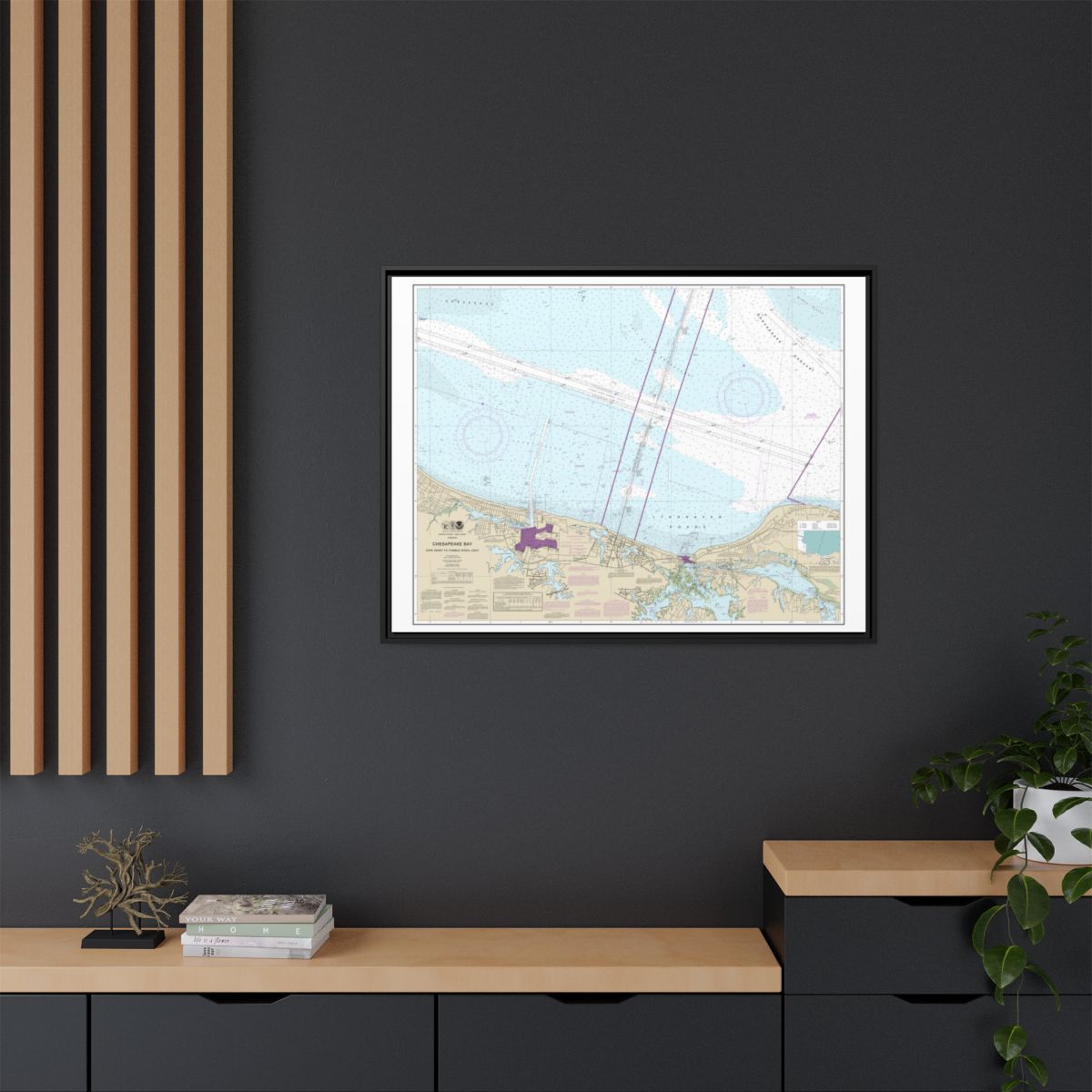 Chart 12254 Chesapeake Bay Cape Henry to Thimble Shoal Light - NOAA Nautical Chart Floating Frame Canvas | 32" x 24" | 40" x 30" - Black context-2