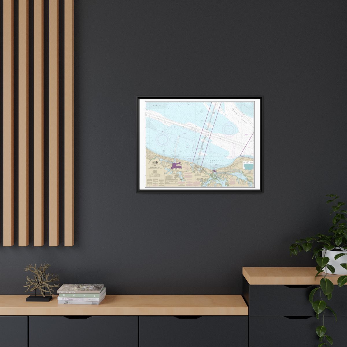 Chart 12254 Chesapeake Bay Cape Henry to Thimble Shoal Light - NOAA Nautical Chart Floating Frame Canvas | 32" x 24" | 40" x 30" - Black context-2