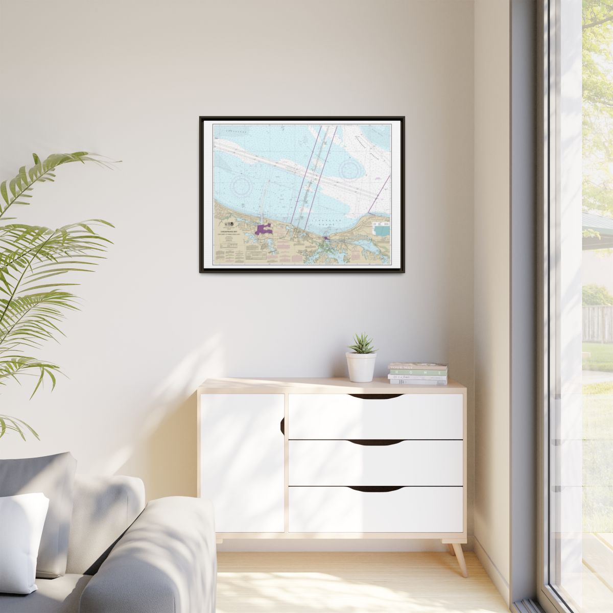 Chart 12254 Chesapeake Bay Cape Henry to Thimble Shoal Light - NOAA Nautical Chart Floating Frame Canvas | 32" x 24" | 40" x 30" - Espresso context-1