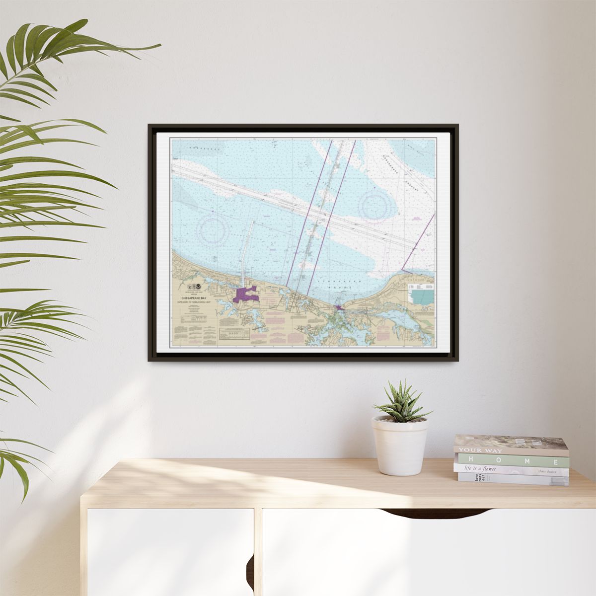 Chart 12254 Chesapeake Bay Cape Henry to Thimble Shoal Light - NOAA Nautical Chart Floating Frame Canvas | 32" x 24" | 40" x 30" - Espresso context-1