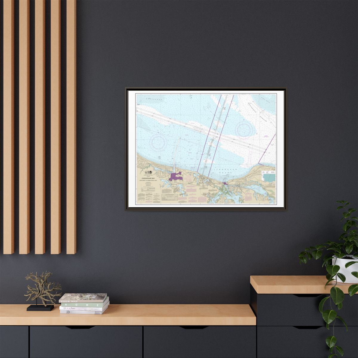 Chart 12254 Chesapeake Bay Cape Henry to Thimble Shoal Light - NOAA Nautical Chart Floating Frame Canvas | 32" x 24" | 40" x 30" - Espresso context-2