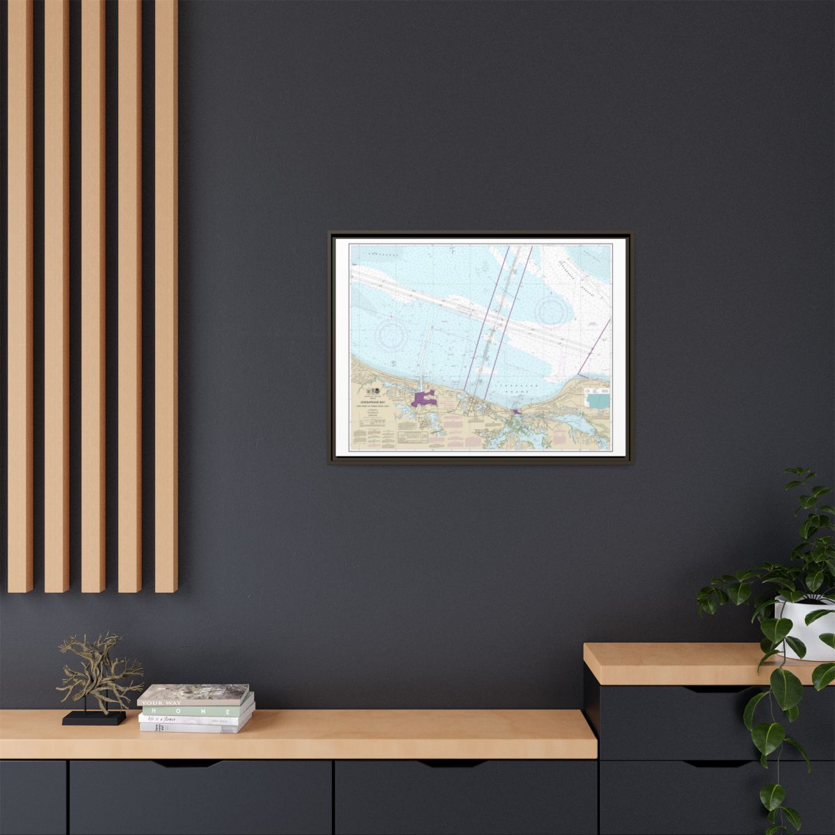 Chart 12254 Chesapeake Bay Cape Henry to Thimble Shoal Light - NOAA Nautical Chart Floating Frame Canvas | 32" x 24" | 40" x 30" - Espresso context-2