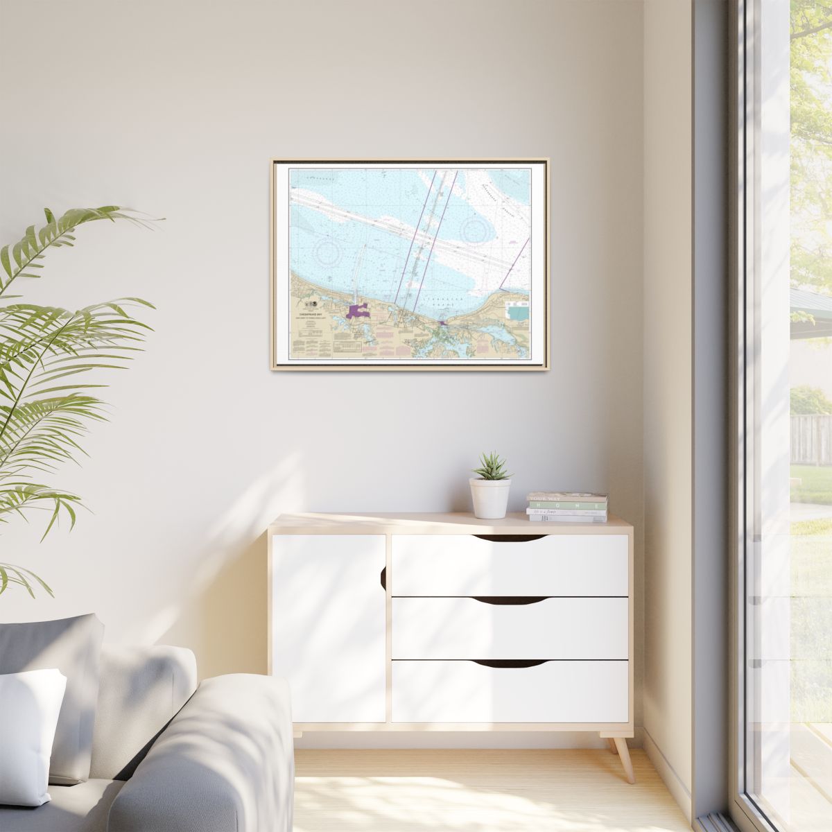 Chart 12254 Chesapeake Bay Cape Henry to Thimble Shoal Light - NOAA Nautical Chart Floating Frame Canvas | 32" x 24" | 40" x 30" - Natural context-1