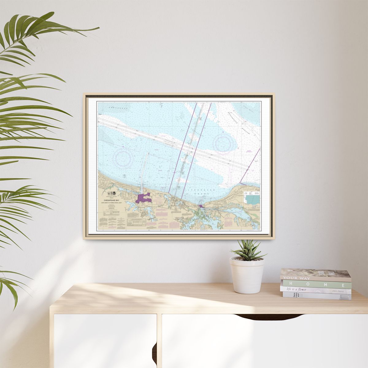 Chart 12254 Chesapeake Bay Cape Henry to Thimble Shoal Light - NOAA Nautical Chart Floating Frame Canvas | 32" x 24" | 40" x 30" - Natural context-1