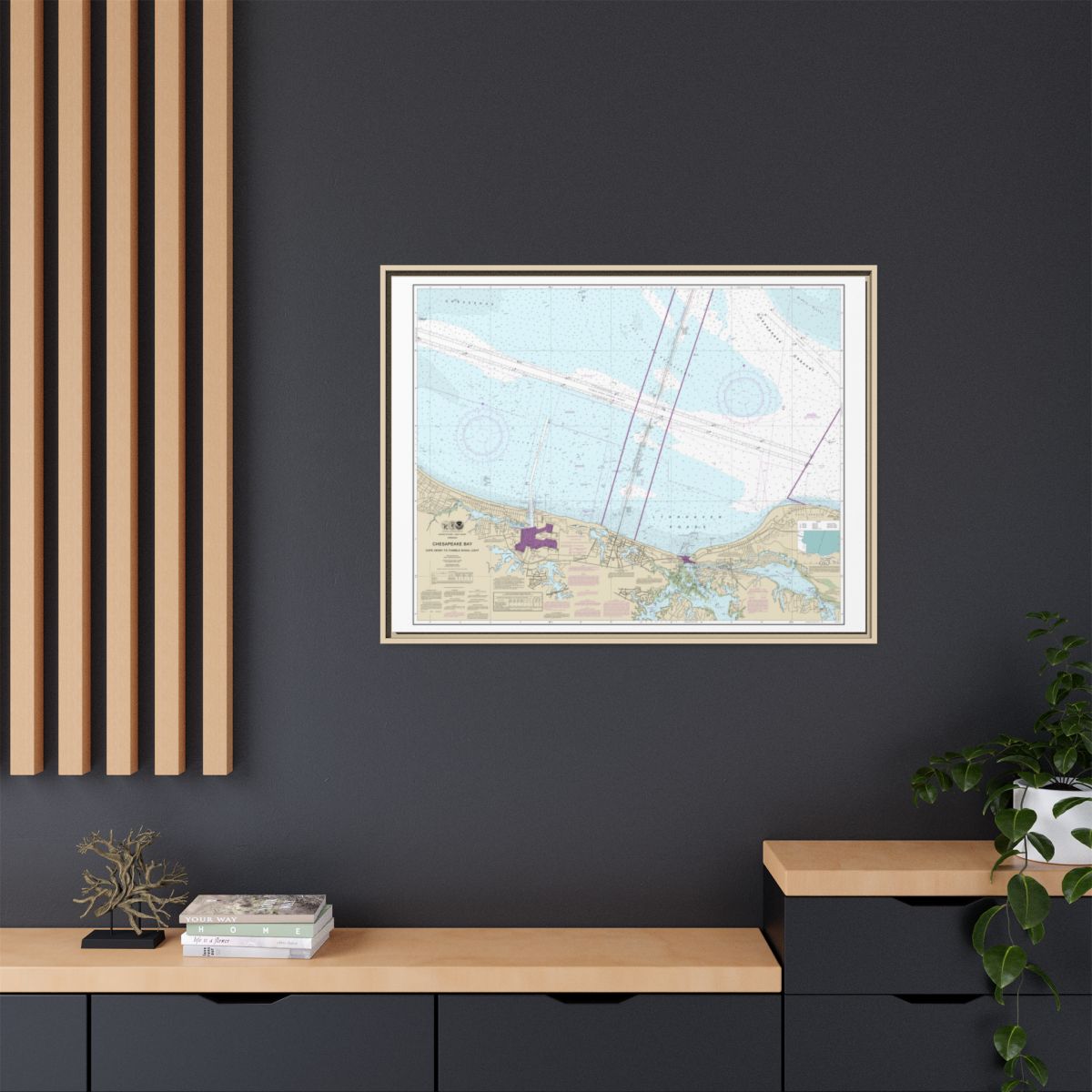 Chart 12254 Chesapeake Bay Cape Henry to Thimble Shoal Light - NOAA Nautical Chart Floating Frame Canvas | 32" x 24" | 40" x 30" - Natural context-2