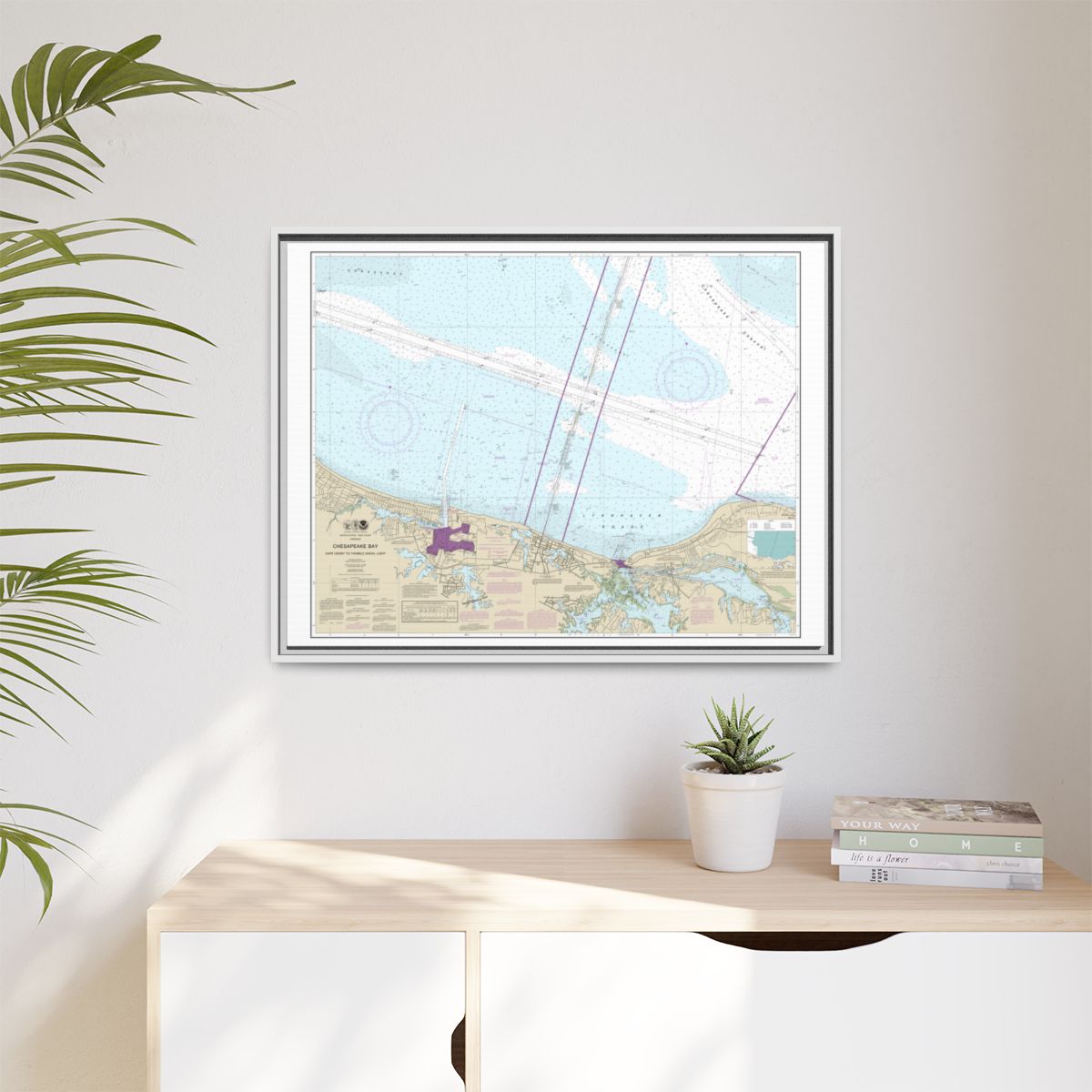 Chart 12254 Chesapeake Bay Cape Henry to Thimble Shoal Light - NOAA Nautical Chart Floating Frame Canvas | 32" x 24" | 40" x 30" - White context-1