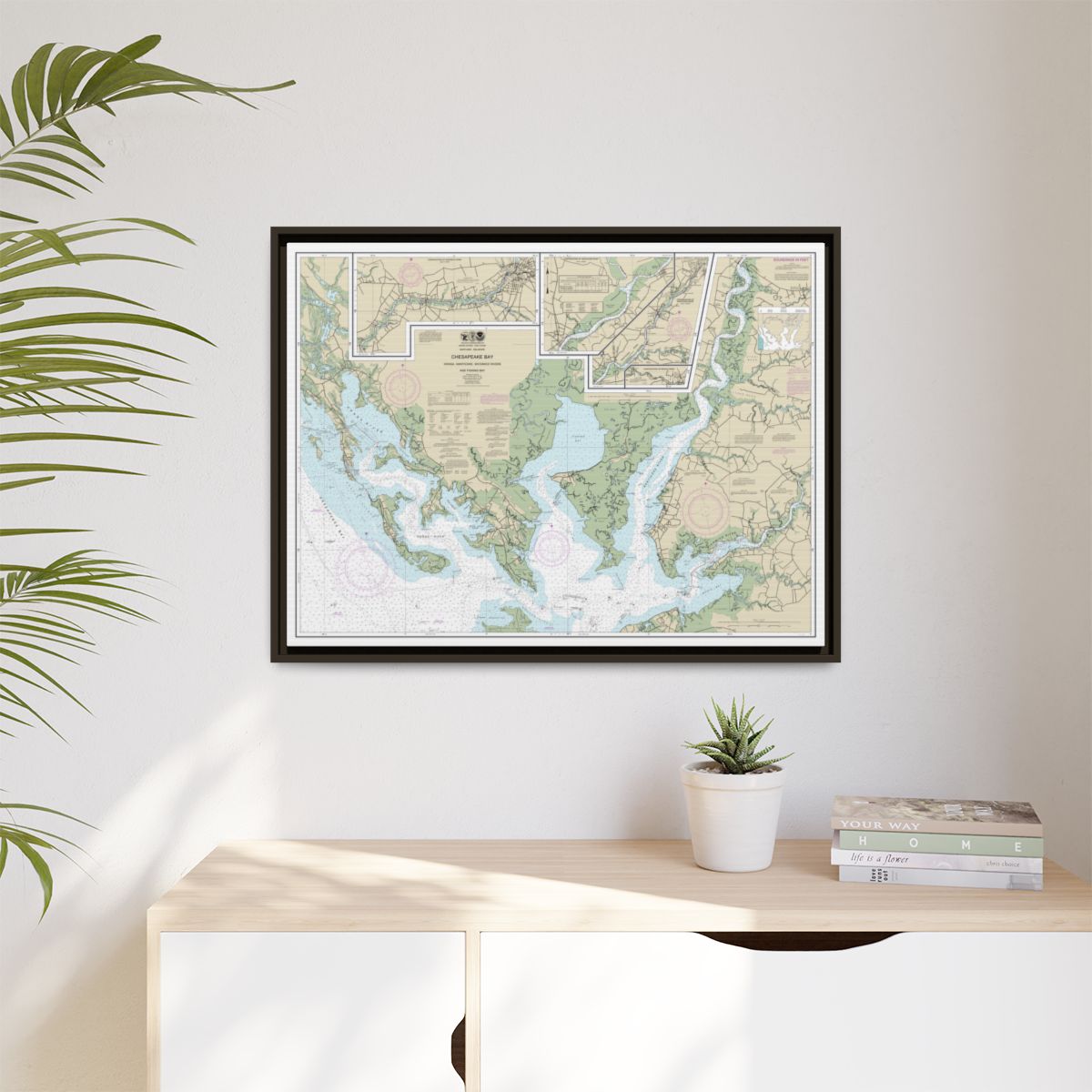Chart 12261 Chesapeake Bay Honga, Nanticoke, Wicomico Rivers and Fishing Bay - NOAA Nautical Chart Floating Frame Canvas | 32" x 24" | 40" x 30" - Espresso context-1