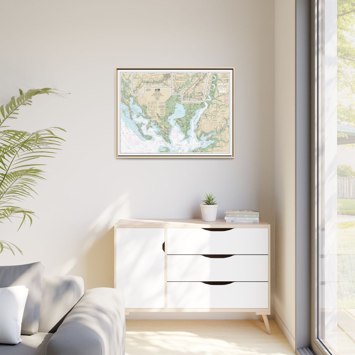 Chart 12261 Chesapeake Bay Honga, Nanticoke, Wicomico Rivers and Fishing Bay - NOAA Nautical Chart Floating Frame Canvas | 32" x 24" | 40" x 30" - Natural context-1