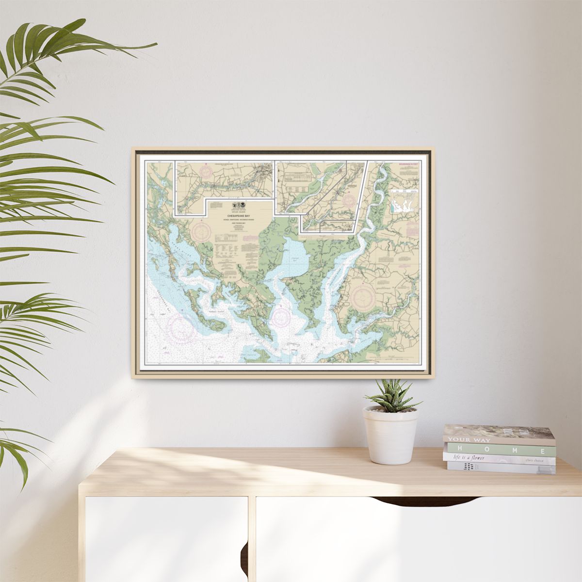 Chart 12261 Chesapeake Bay Honga, Nanticoke, Wicomico Rivers and Fishing Bay - NOAA Nautical Chart Floating Frame Canvas | 32" x 24" | 40" x 30" - Natural context-1