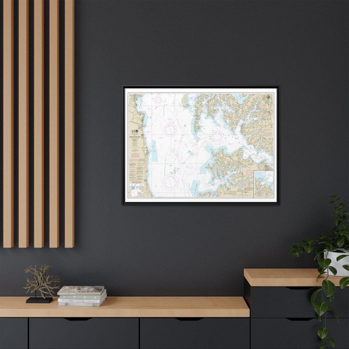 Chart 12266 Chesapeake Bay Choptank River and Herring Bay; Cambridge - NOAA Nautical Chart Floating Frame Canvas | 32" x 24" | 40" x 30" - Black context-2