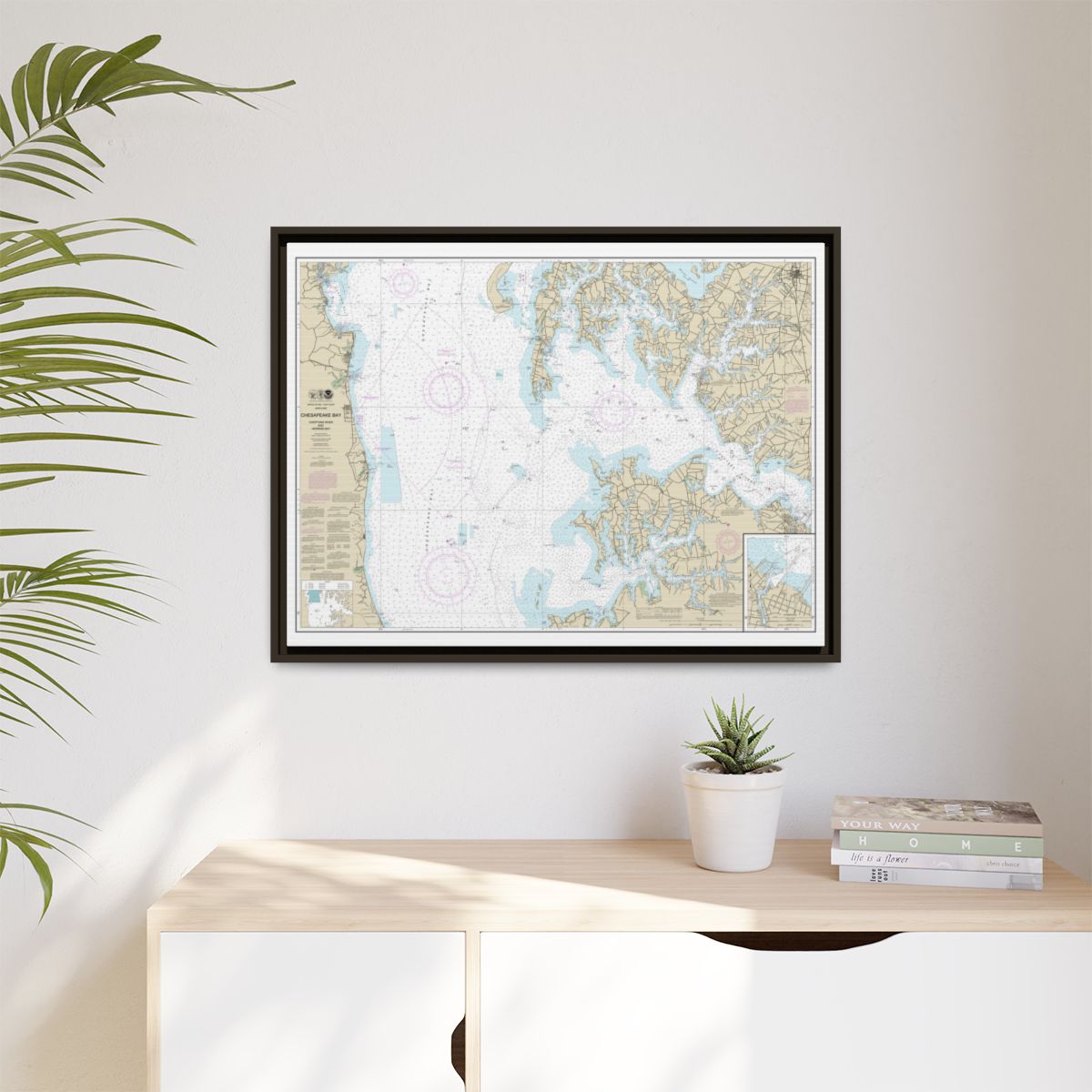 Chart 12266 Chesapeake Bay Choptank River and Herring Bay; Cambridge - NOAA Nautical Chart Floating Frame Canvas | 32" x 24" | 40" x 30" - Espresso context-1
