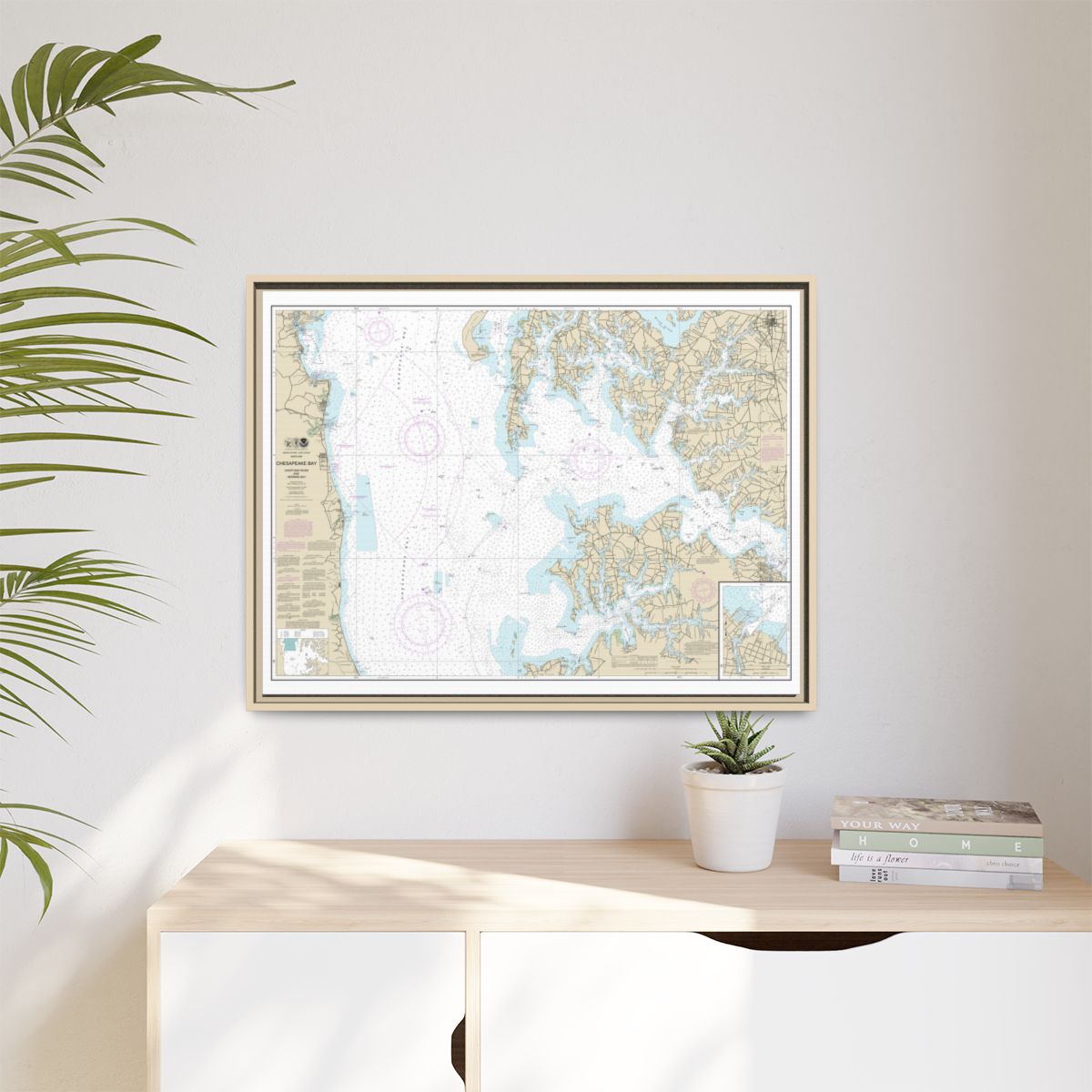 Chart 12266 Chesapeake Bay Choptank River and Herring Bay; Cambridge - NOAA Nautical Chart Floating Frame Canvas | 32" x 24" | 40" x 30" - Natural context-1