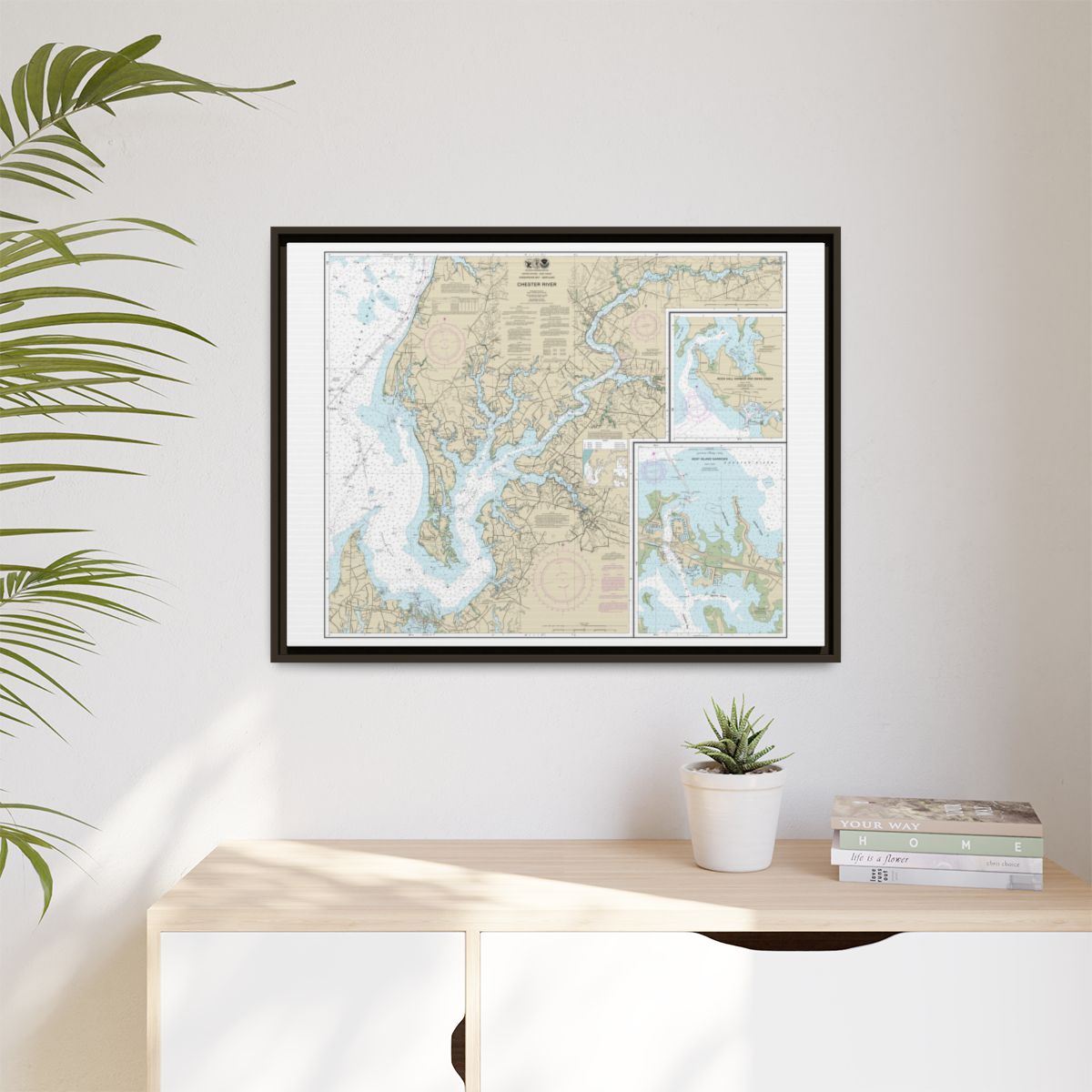 Chart 12272 Chester River; Kent Island Narrows, Rock Hall Harbor and Swan Creek - NOAA Nautical Chart Floating Frame Canvas | 32" x 24" | 40" x 30" - Espresso context-1