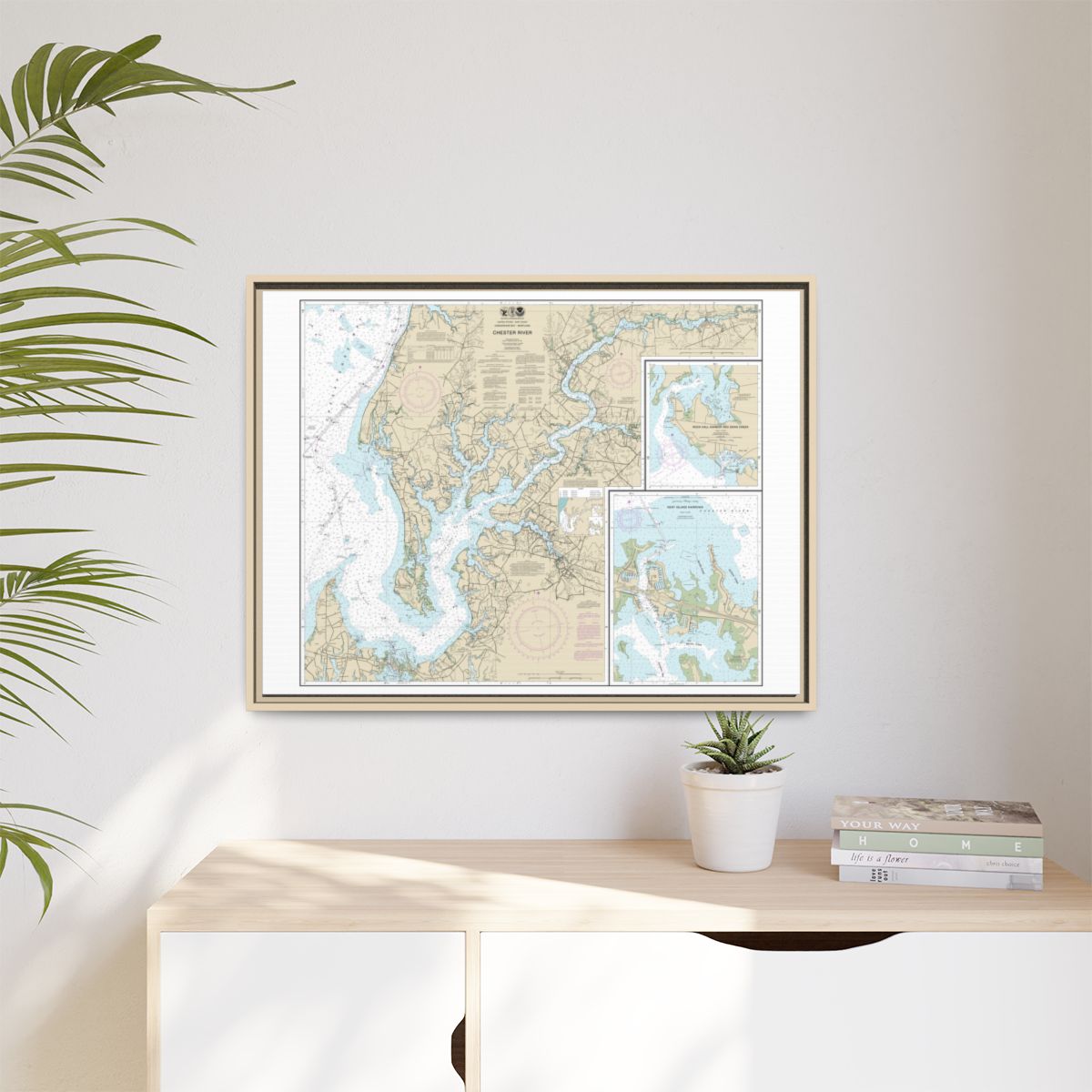 Chart 12272 Chester River; Kent Island Narrows, Rock Hall Harbor and Swan Creek - NOAA Nautical Chart Floating Frame Canvas | 32" x 24" | 40" x 30" - Natural context-1