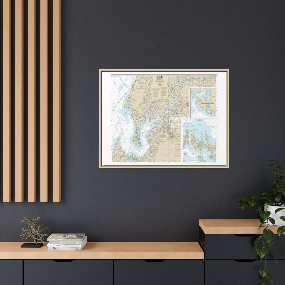 Chart 12272 Chester River; Kent Island Narrows, Rock Hall Harbor and Swan Creek - NOAA Nautical Chart Floating Frame Canvas | 32" x 24" | 40" x 30" - Natural context-2