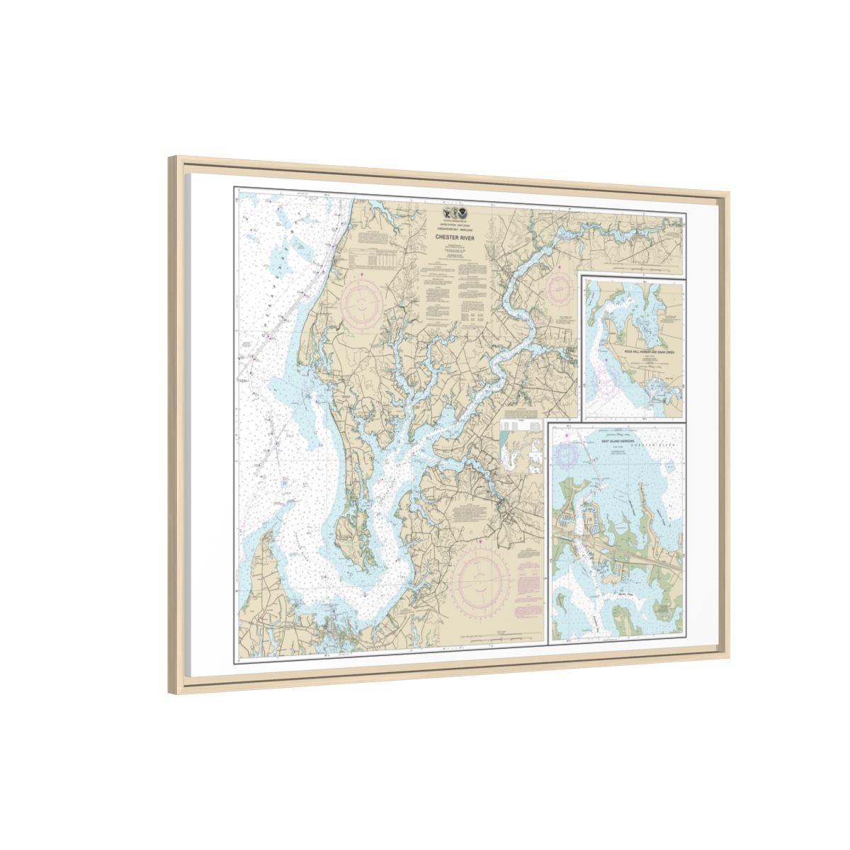 Chart 12272 Chester River; Kent Island Narrows, Rock Hall Harbor and Swan Creek - NOAA Nautical Chart Floating Frame Canvas | 32" x 24" | 40" x 30" - Natural side