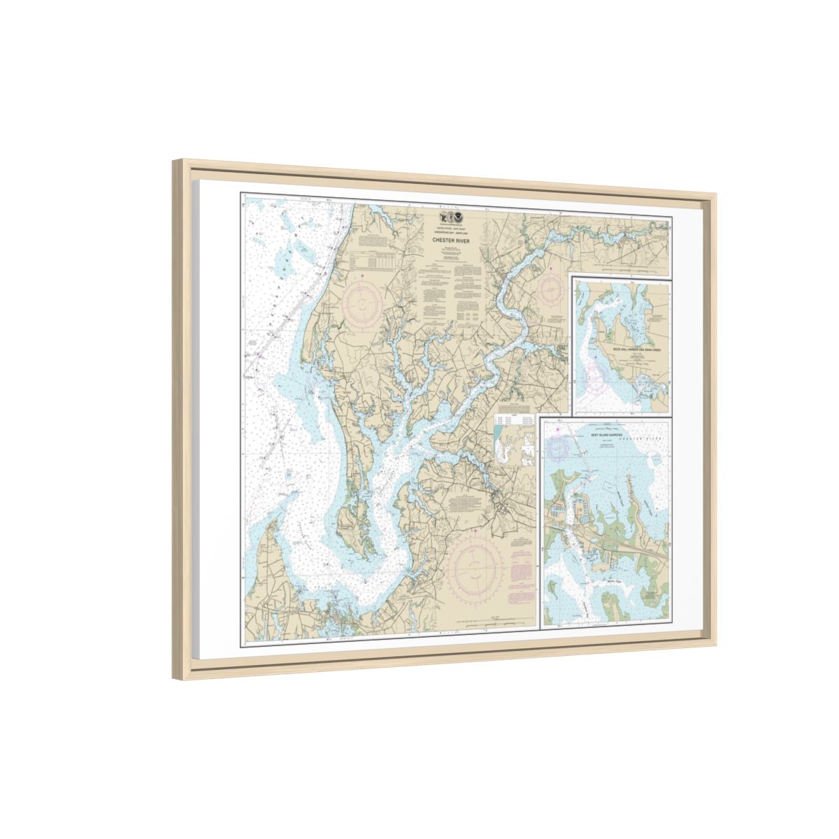 Chart 12272 Chester River; Kent Island Narrows, Rock Hall Harbor and Swan Creek - NOAA Nautical Chart Floating Frame Canvas | 32" x 24" | 40" x 30" - Natural side
