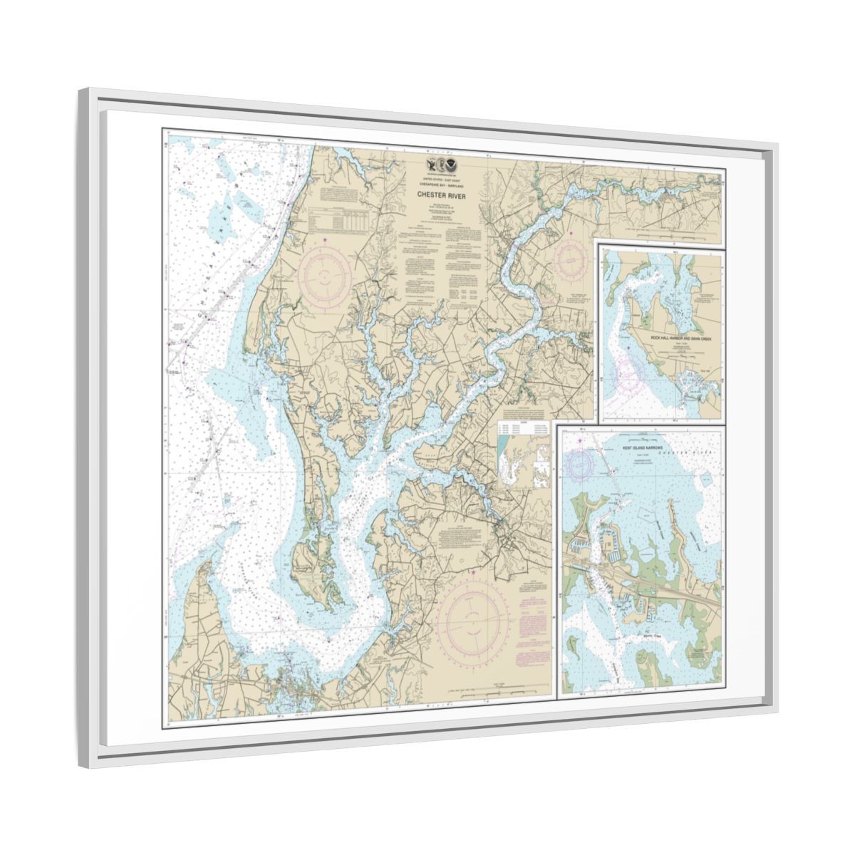 Chart 12272 Chester River; Kent Island Narrows, Rock Hall Harbor and Swan Creek - NOAA Nautical Chart Floating Frame Canvas | 32" x 24" | 40" x 30" - White side
