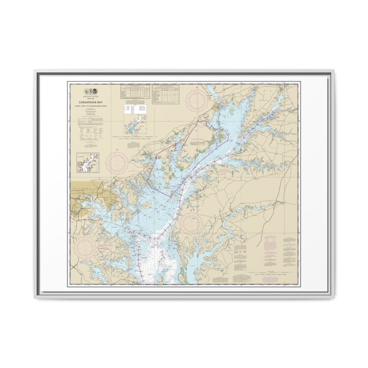 Chart 12273 Chesapeake Bay Sandy Point to Susquehanna River - NOAA Nautical Chart Floating Frame Canvas | 32" x 24" | 40" x 30" - White front