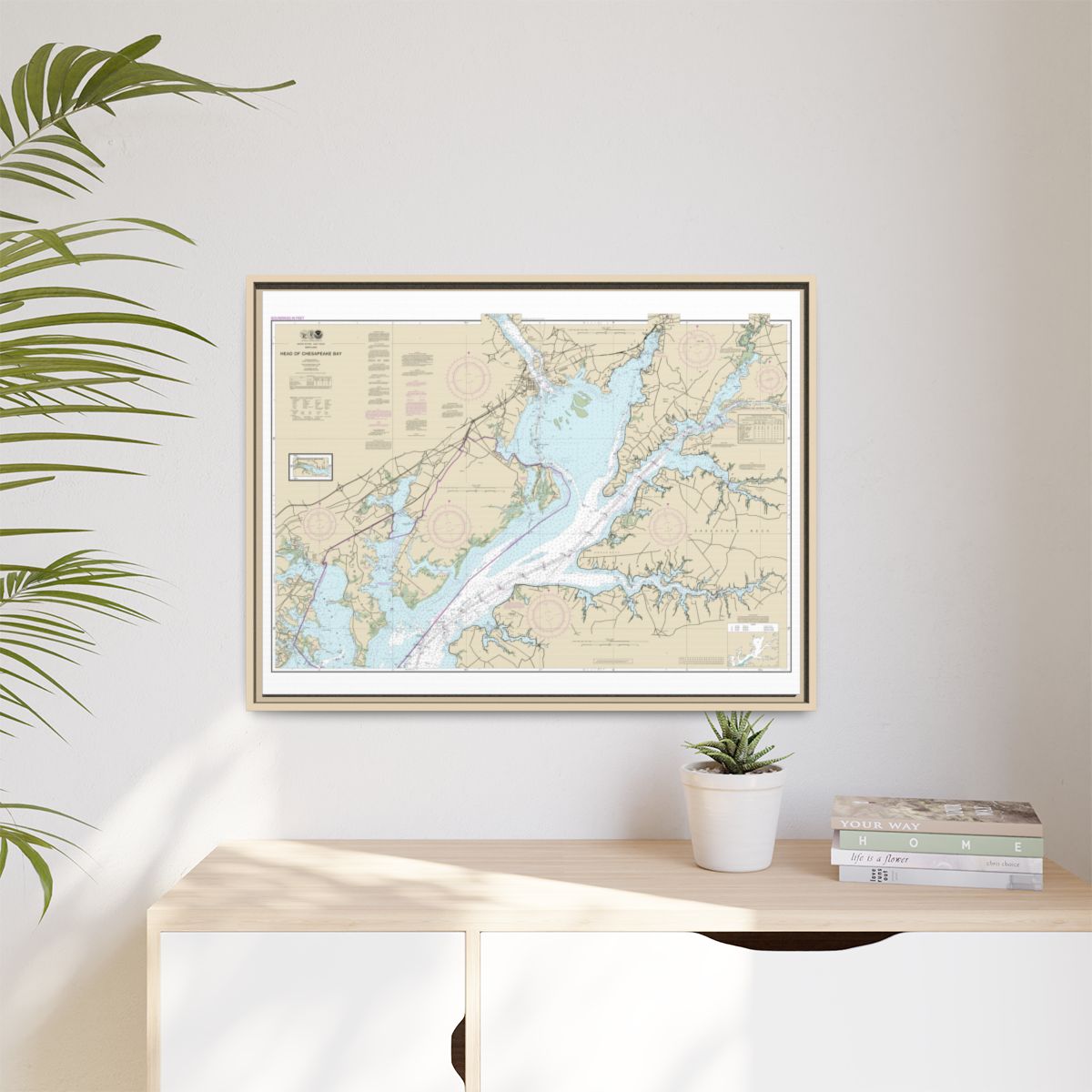 Chart 12274 Head of Chesapeake Bay - NOAA Nautical Chart Floating Frame Canvas | 32" x 24" | 40" x 30" - Natural context-1