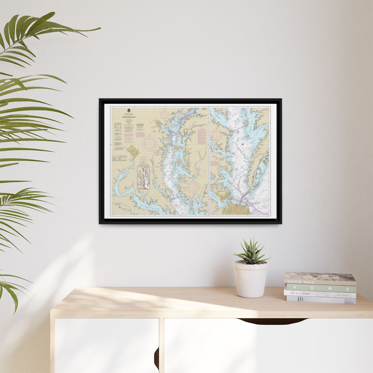 Chart 12280 Chesapeake Bay - NOAA Nautical Chart Floating Frame Canvas | 30" x 20" | 36" x 24" | 48" x 32" - Black context-1