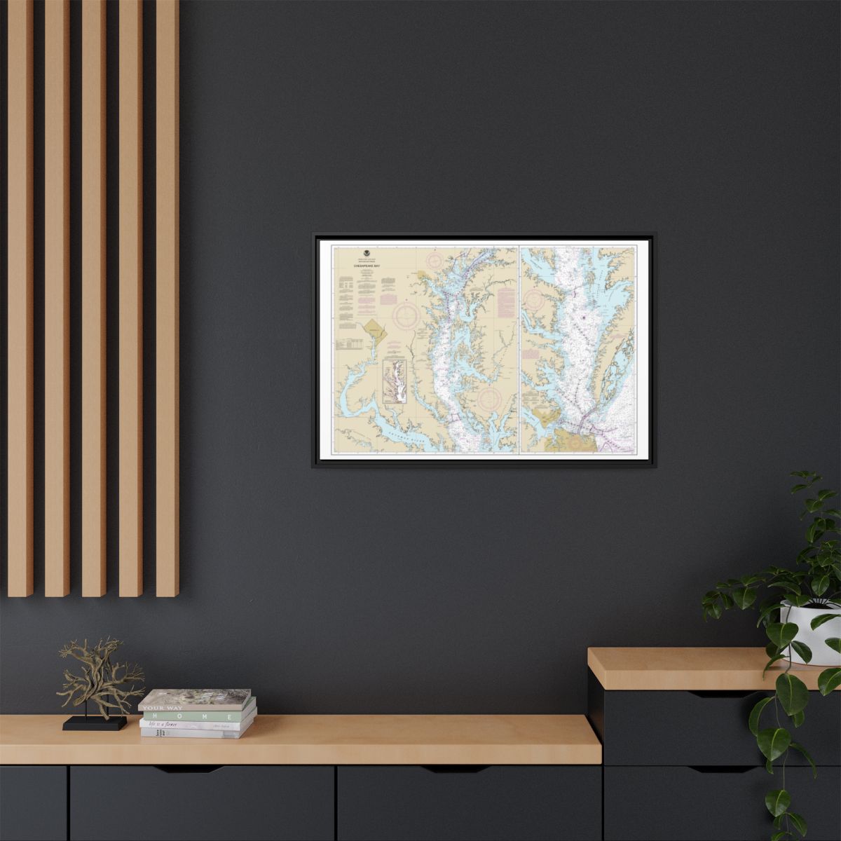 Chart 12280 Chesapeake Bay - NOAA Nautical Chart Floating Frame Canvas | 30" x 20" | 36" x 24" | 48" x 32" - Black context-2