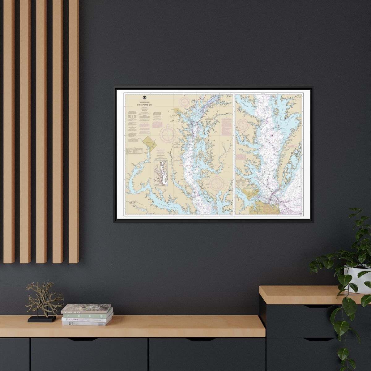 Chart 12280 Chesapeake Bay - NOAA Nautical Chart Floating Frame Canvas | 30" x 20" | 36" x 24" | 48" x 32" - Black context-2